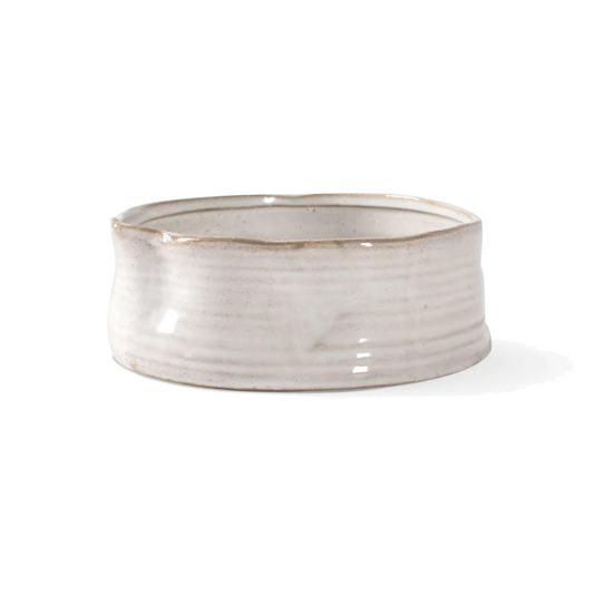 PetShop Ribbed White Stoneware Pet Bowl