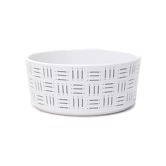 Waggo Mudcloth Line Print Ceramic Dog Bowl